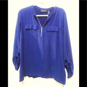 INC roll tab zipper neckline blue blouse sz 1x